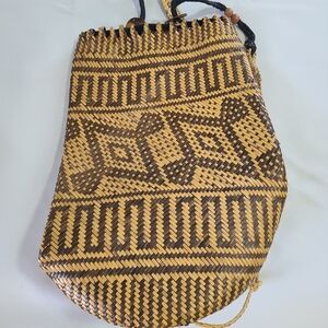 Elegant Woven Shoulder Bag in Brown and Tan